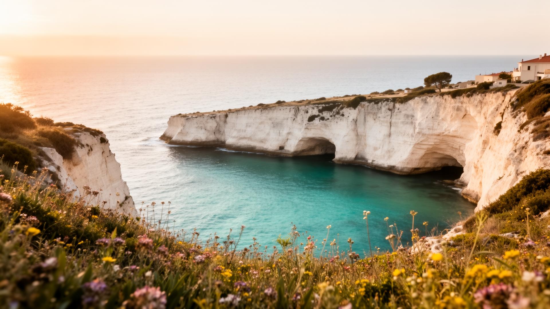 Idyllic hidden Mediterranean cove at golden hour